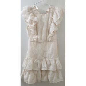 Arose Studio Cream Floral Jacquard Ruffle Mini Dress Medium NWT Ladder Lace Trim